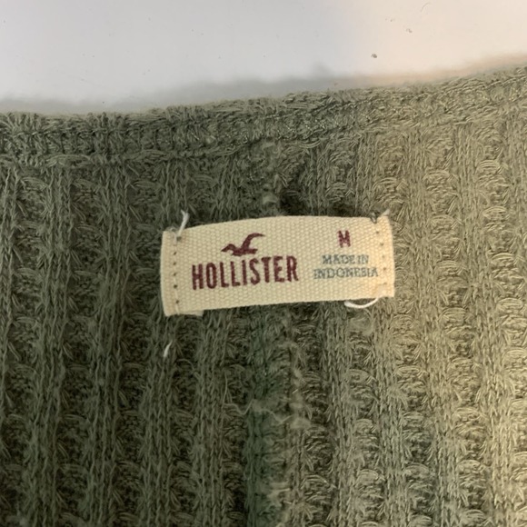 Hollister Shirt Womens Medium Waffle Knit Boho Crochet Oversized Casual Tassel M - Picture 7 of 7